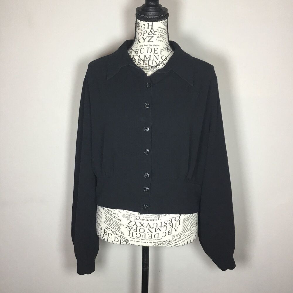 Black gauzy button down shirt smocked back at waist business casual office 1XL